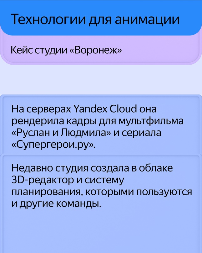 Пять кейсов, как аниматоры, телевизионщики, разработчики игр и программ используют Yandex Cloud