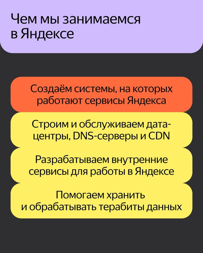 Чтобы вы смотрели фильмы на Кинопоиске, вызывали такси, задавали вопросы Нейро, нужна инфраструктура: дата-центры, базы данных, инструменты для разработки и…