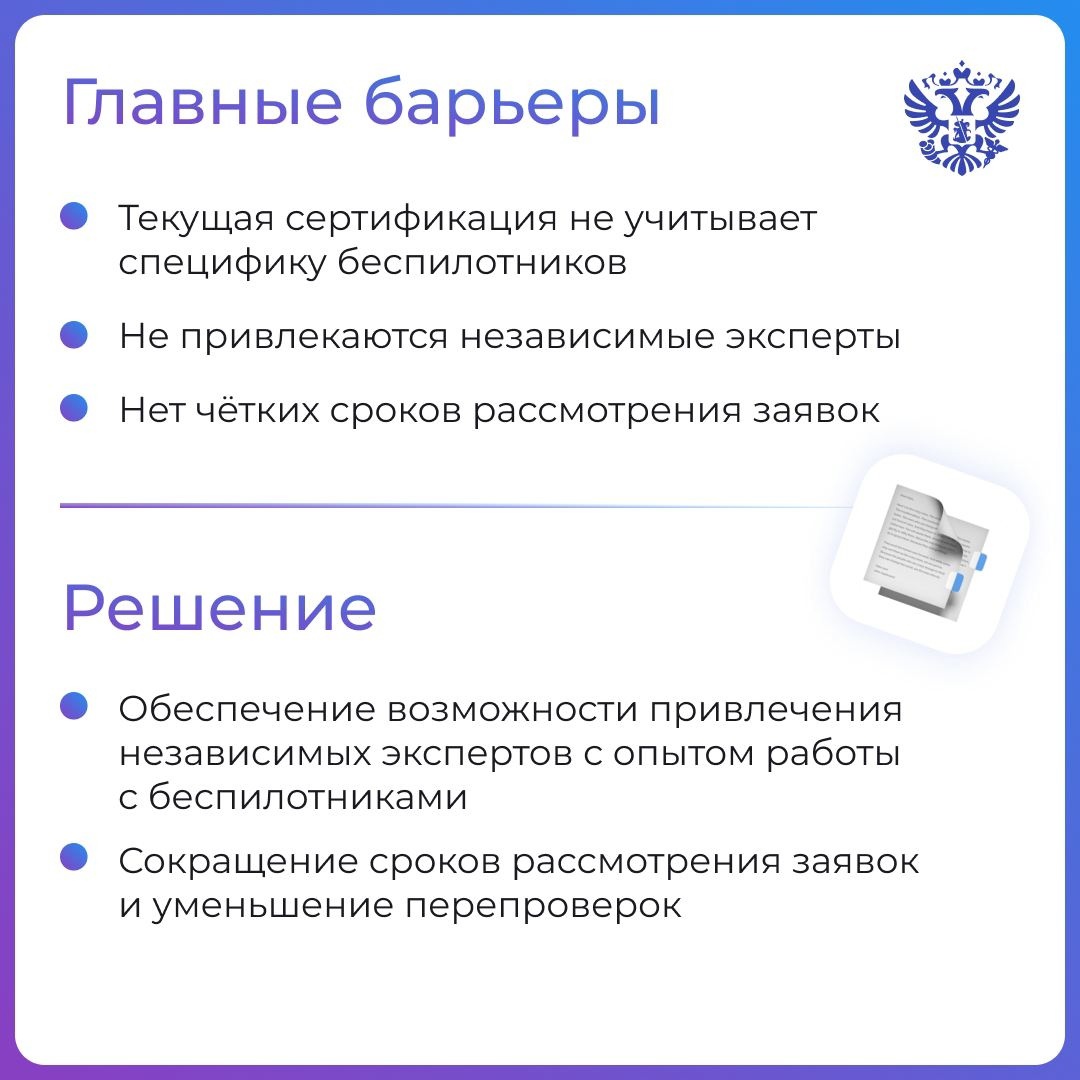 Упрощаем полёты во всех направлениях экономики. Правительство утвердило дорожную карту по снятию регуляторных ограничений для беспилотной авиации.