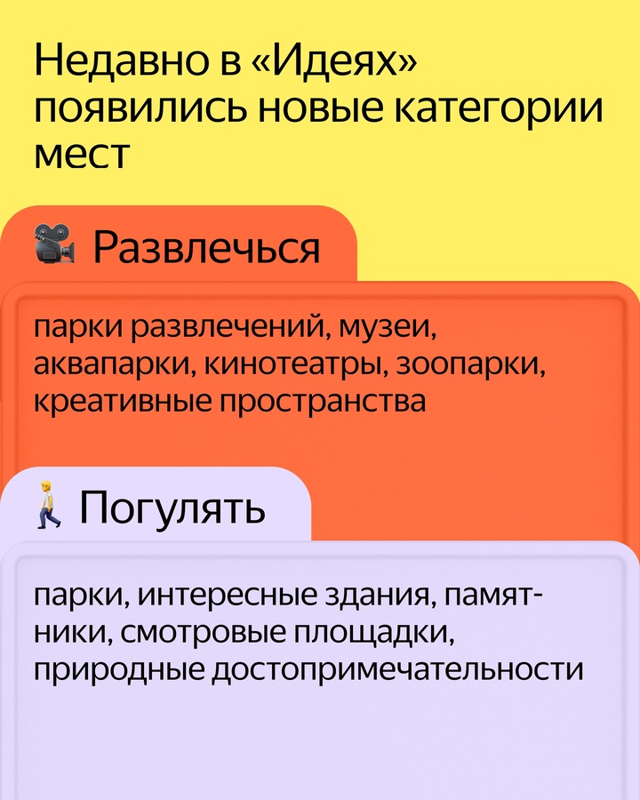 Яндекс Карты порекомендуют места для развлечений и прогулок