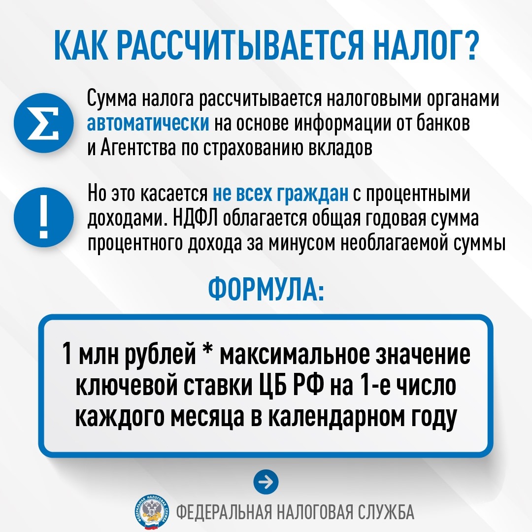 Как рассчитывается НДФЛ с процентных доходов по депозитам в налоговых уведомлениях