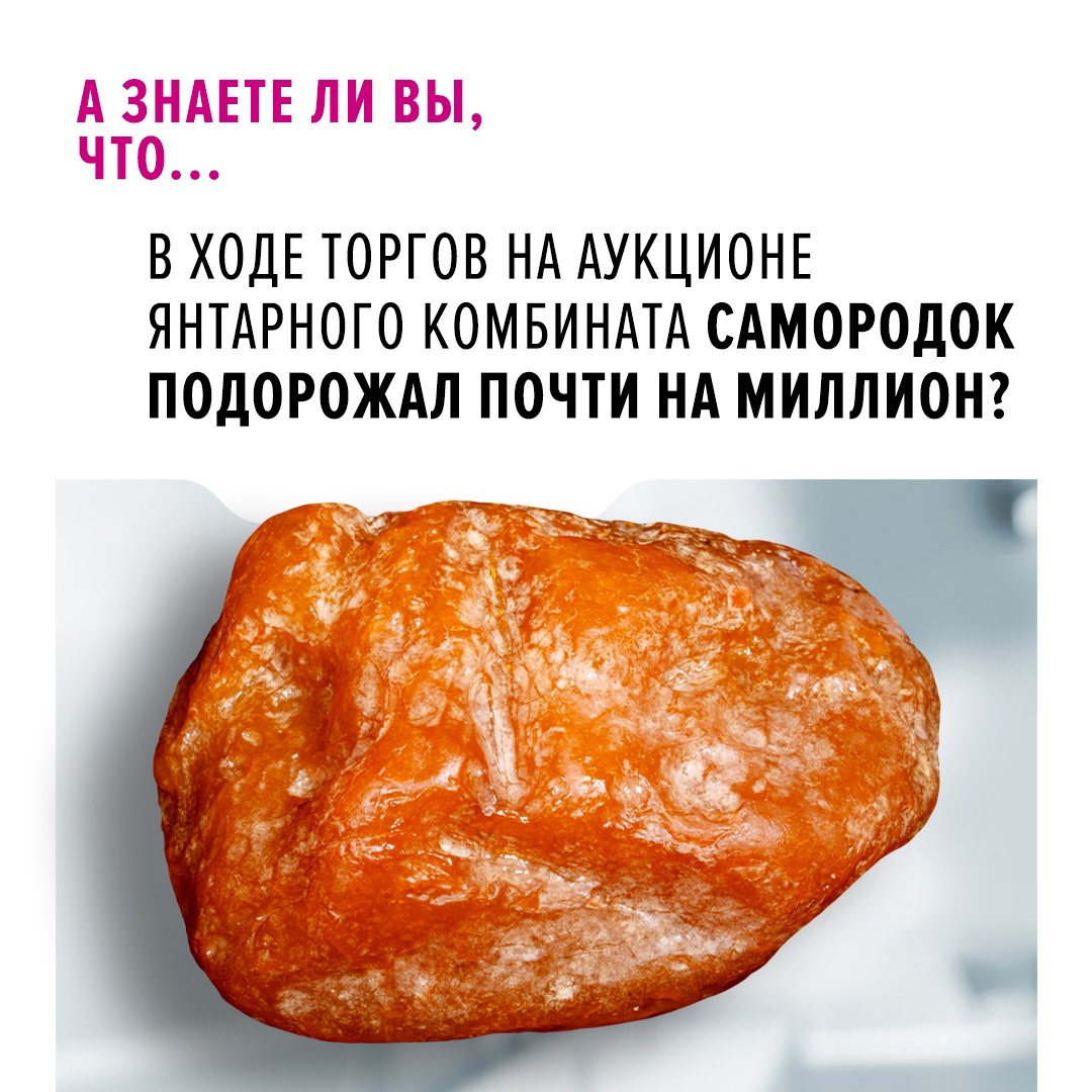 В ходе онлайн-торгов редким янтарем камень весом 2,37 кг был продан за 1 млн 670 тысяч рублей.