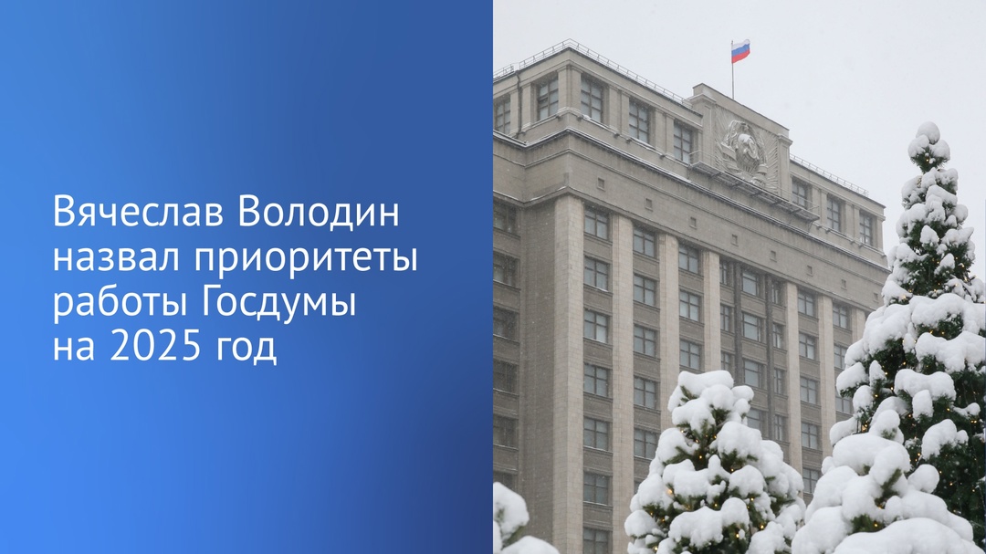 Председатель ГД Вячеслав Володин назвал приоритеты работы Госдумы на 2025 год.