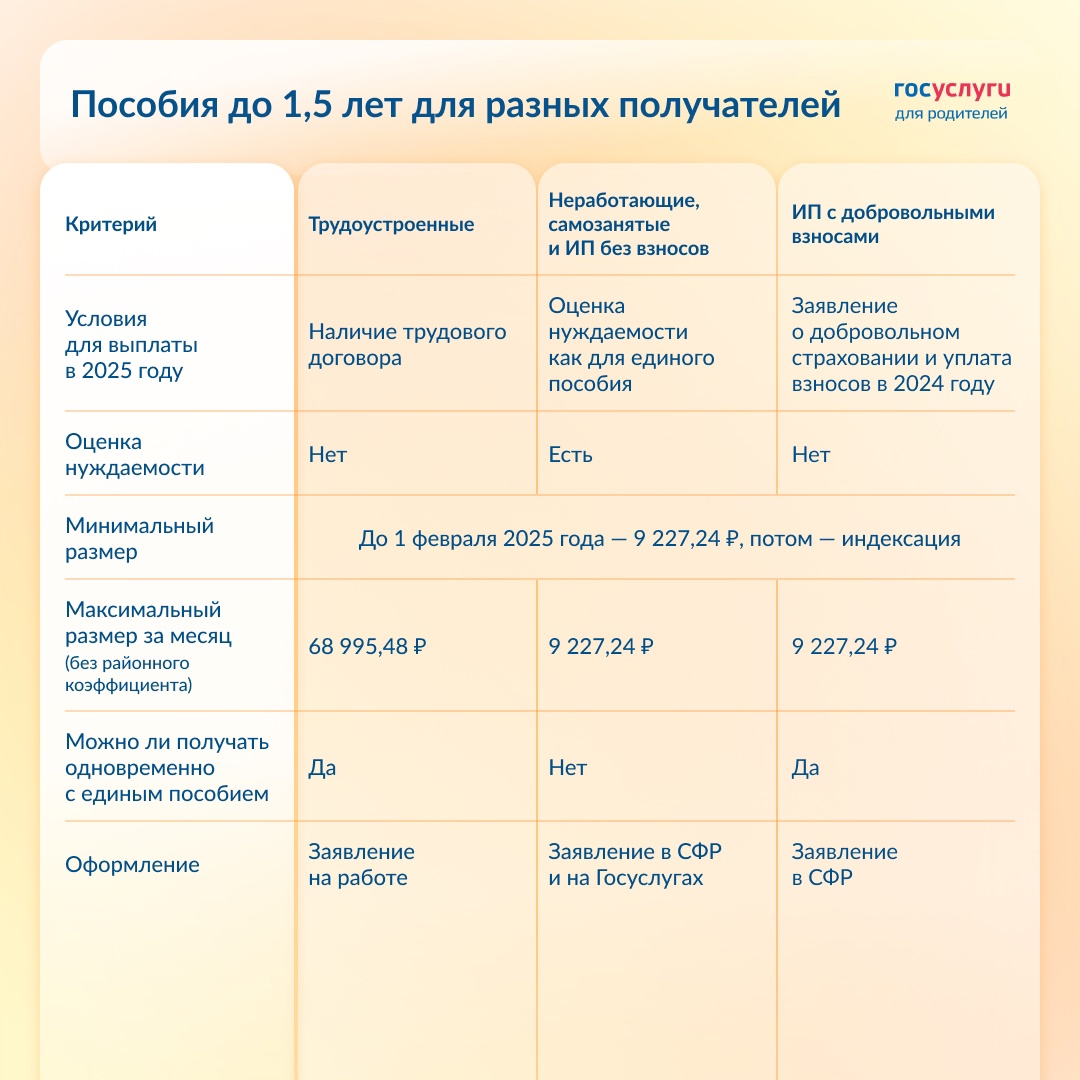 Трудоустроенные, неработающие и ИП: кто и как получает пособие до 1,5 лет