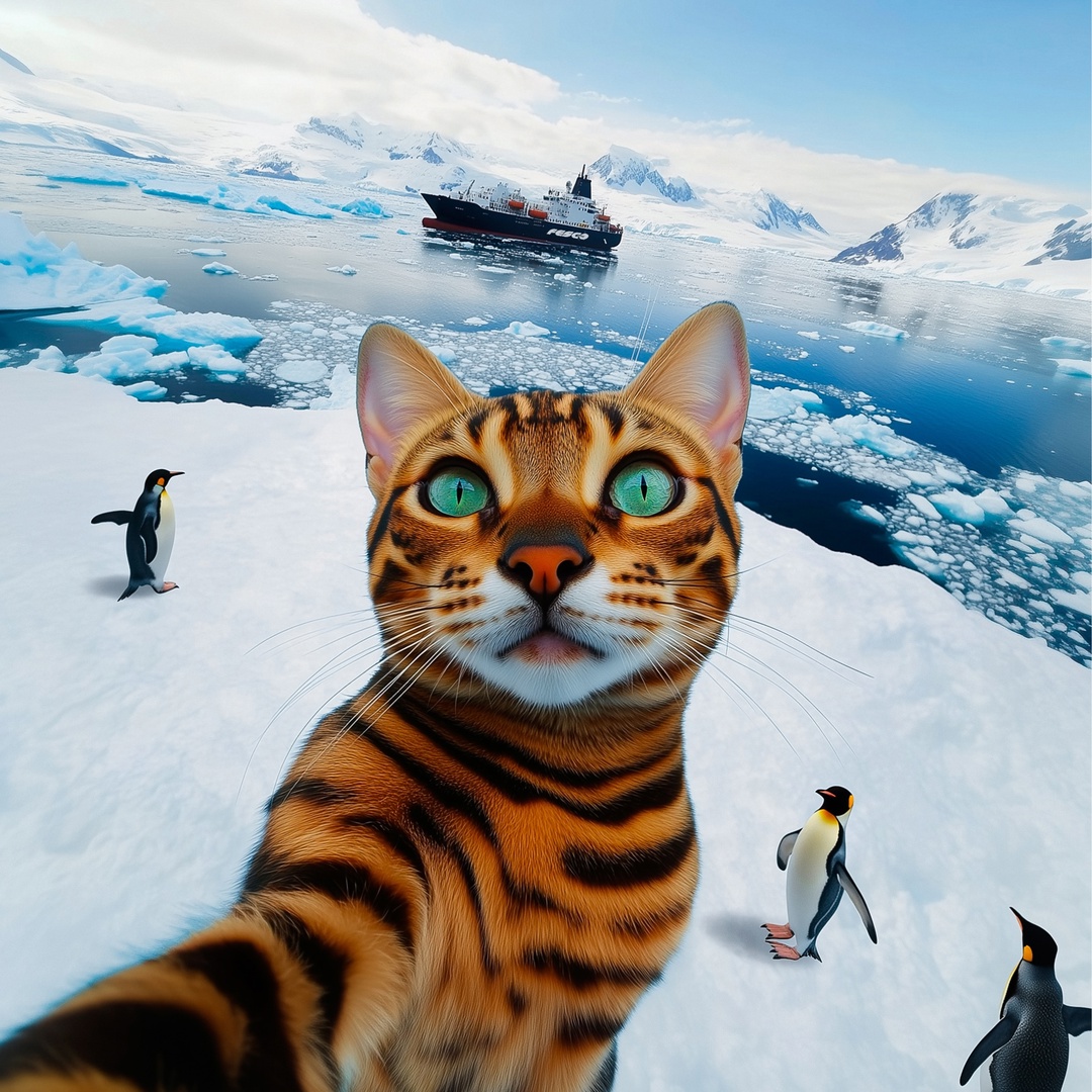 С Днем котиков Представляем наших пушистых друзей, сгенерированных в ИИ, делающих селфи на фоне контейнеров и судов FESCO.