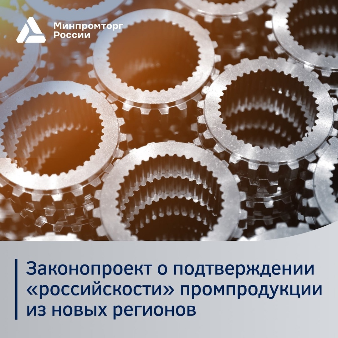 ️ В России предлагается ввести льготные коэффициенты при подтверждении «российскости» промпродукции из новых регионов