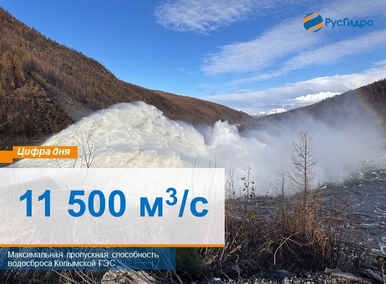 Цифра сегодняшнего дня - 11500 м3/с. Это максимальная пропускная способность водосброса Колымской ГЭС, крупнейшей электростанции Магаданской области