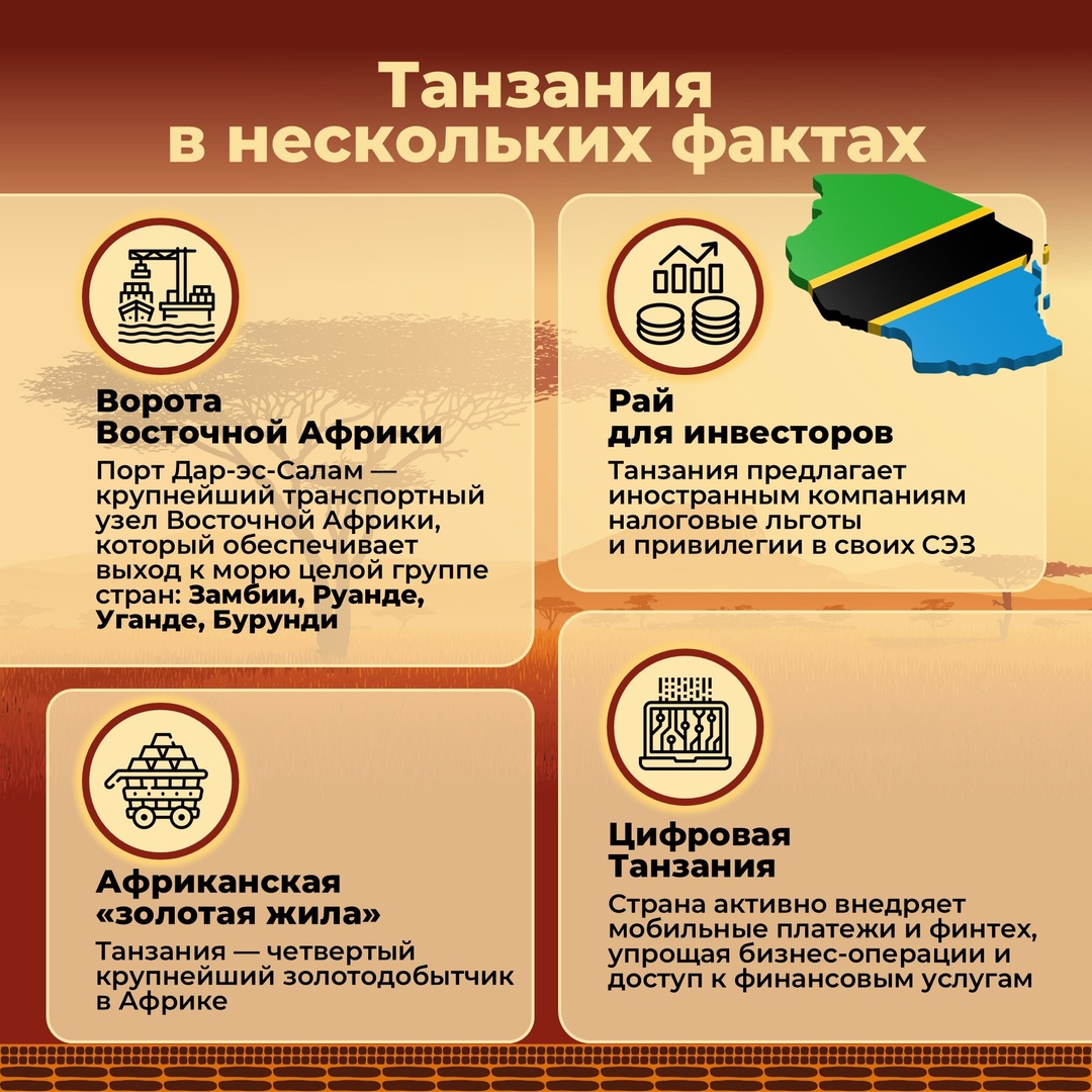 Танзания — одна из самых динамично развивающихся экономик Африки. Средний темп роста ВВП — около 5-6% в год. Страна активно привлекает иностранных инвесторов.