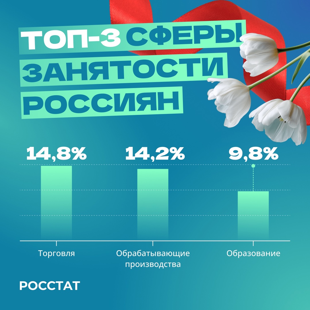 1 мая – Праздник Весны и Труда! По данным за 2024 год в России занято более 74,2 млн граждан от 15 лет и старше