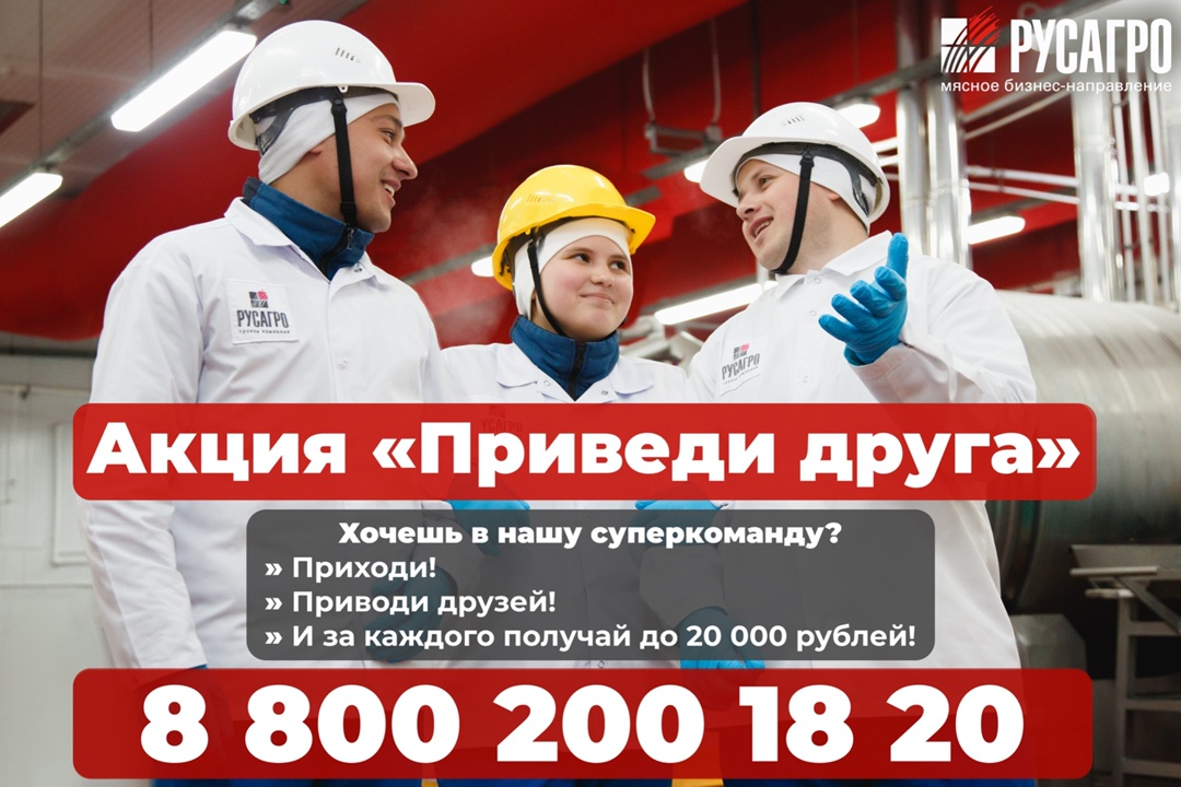 Приглашайте друзей работать в Мясной бизнес Группы компаний «Русагро» и получайте повышенные выплаты!