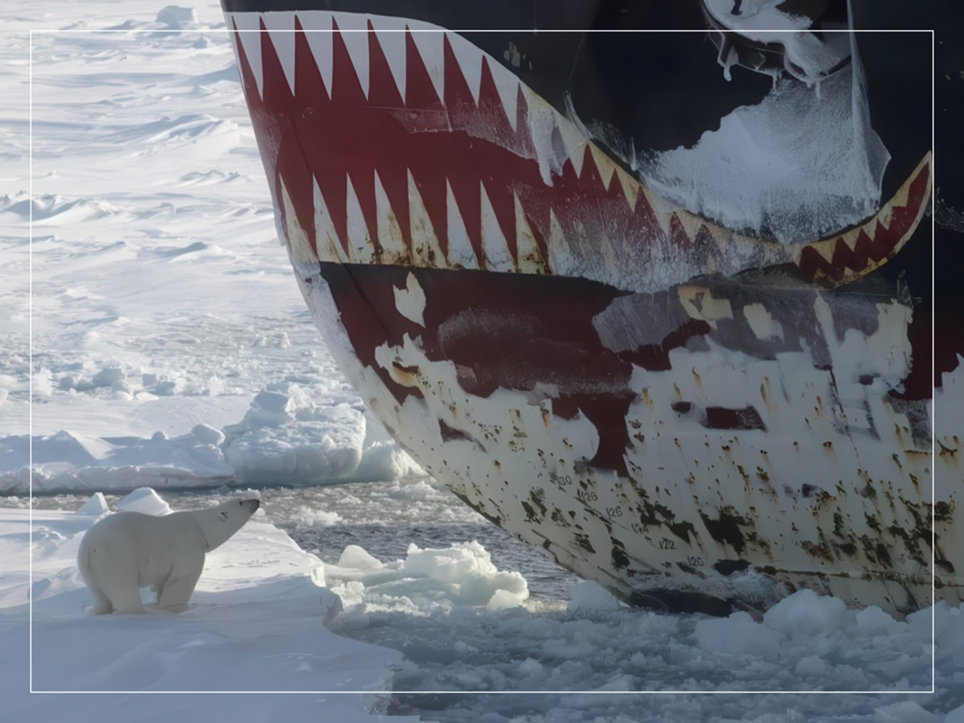 Из архива: встреча в Арктике. Белый медведь и атомный ледокол «Ямал».