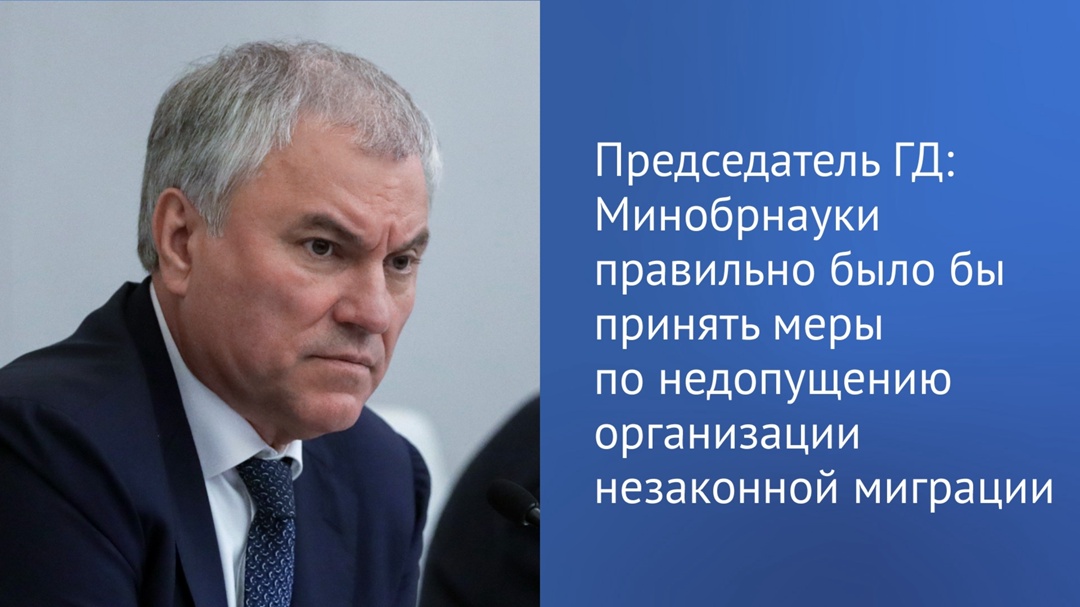 Председатель ГД Вячеслав Володин в своем Telegram-канале подчеркнул, что наказание за организацию незаконной миграции — суровое.