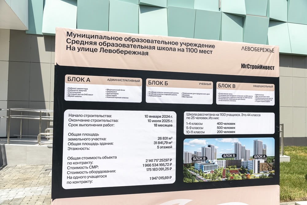 Глава Минстроя России Ирек Файзуллин посетил школу на 1100 мест в районе «Левобережье»