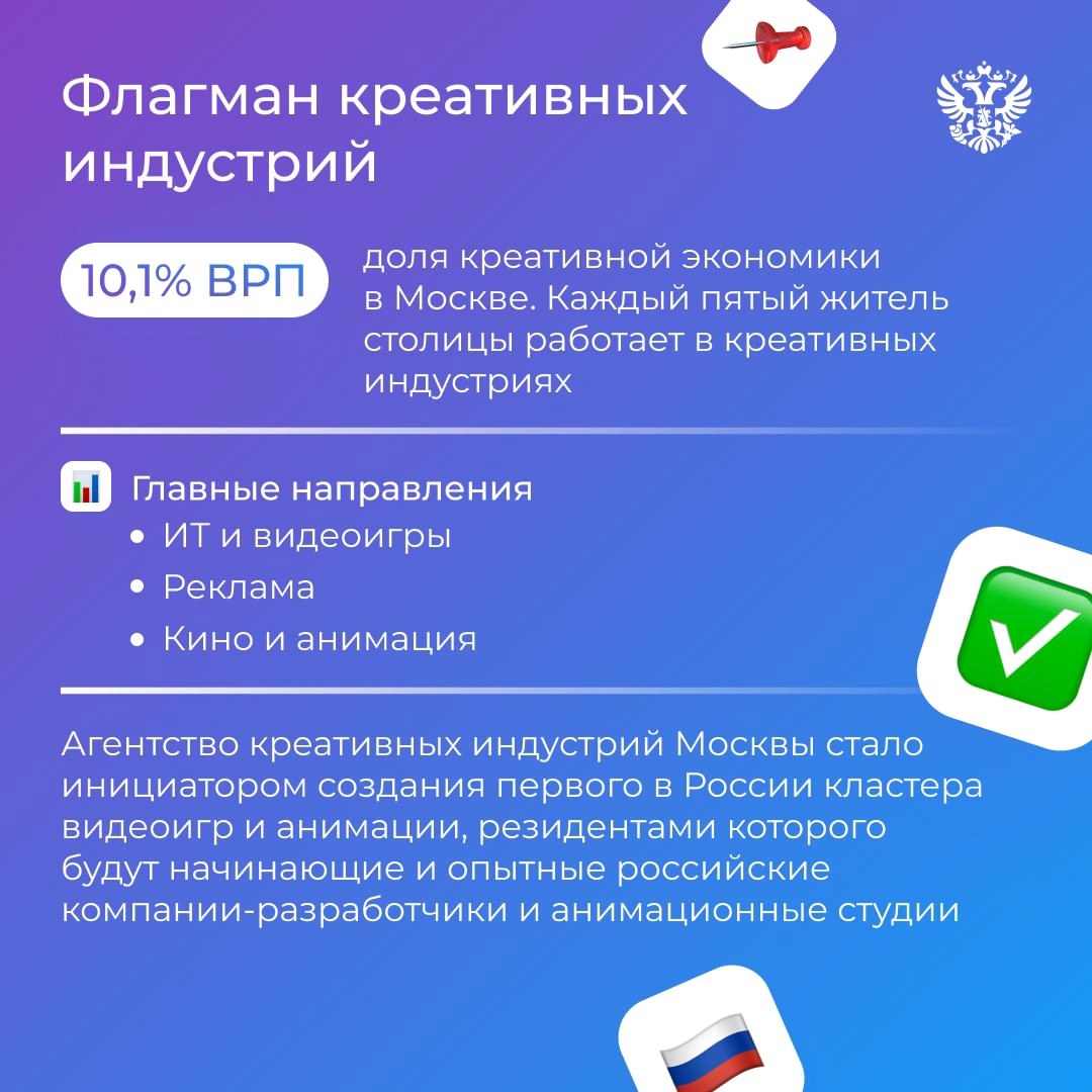 Каждый 5-й житель Москвы работает в креативных индустриях, а сам сектор растёт в 4 раза быстрее всей экономики России