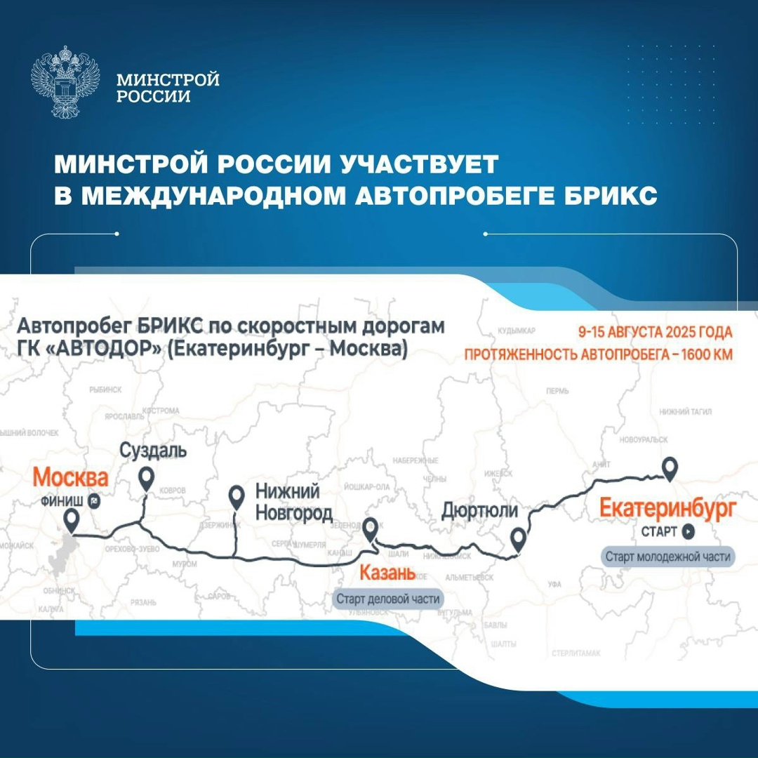 Автопробег БРИКС — это первый международный автопробег по скоростным дорогам из Екатеринбурга в Москву 1600 км в пути.