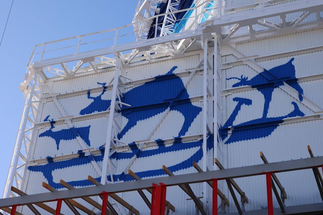 На градирне Анадырской ТЭЦ создали мурал с изображением китов