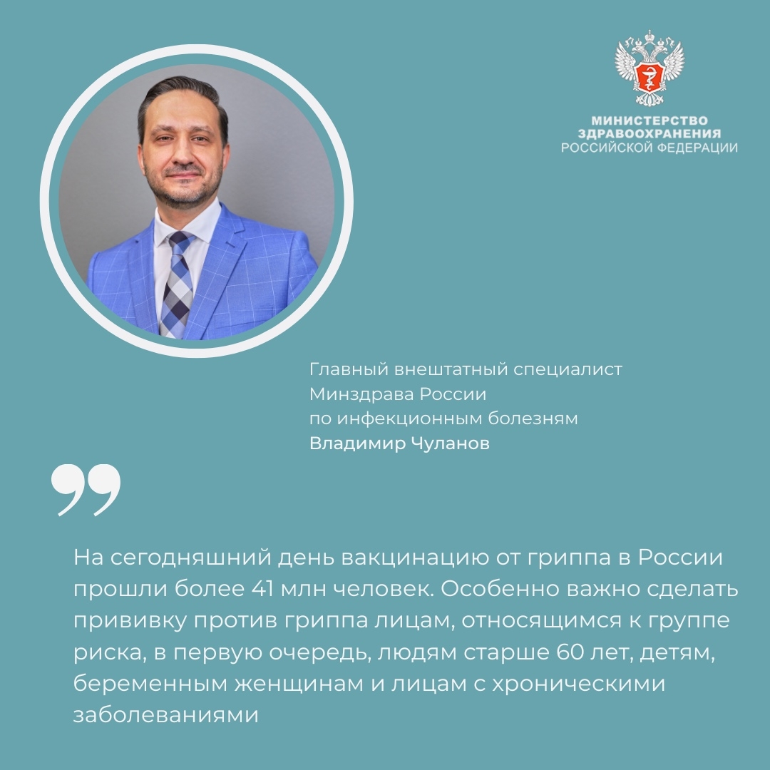 Сегодня вакцинацию от гриппа в России прошли более 41 млн человек