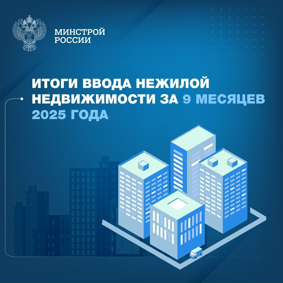 За девять месяцев 2025 года в России введено в эксплуатацию 25,8 млн м² площади нежилых зданий