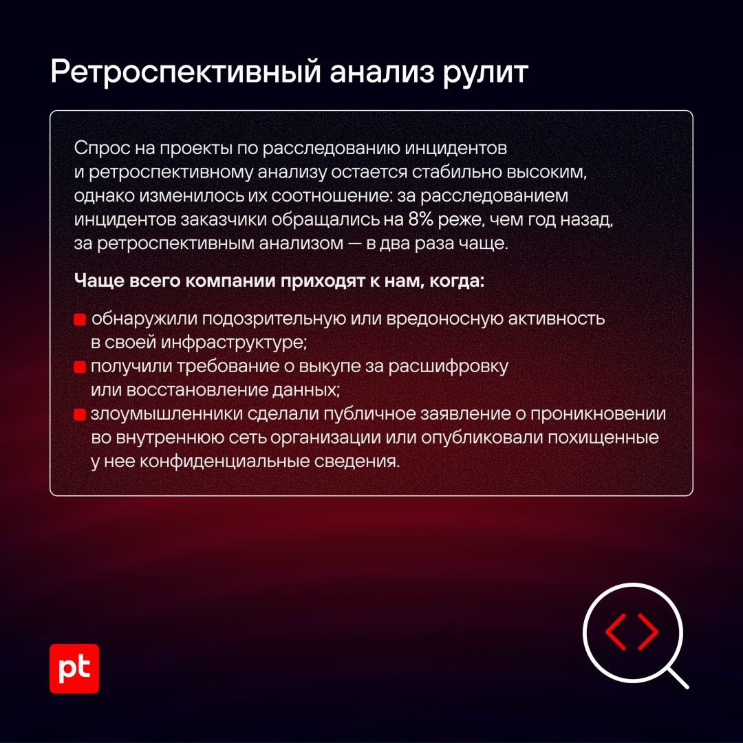 Больше 100 проектов по расследованию инцидентов и ретроспективному анализу осуществили эксперты PT ESC IR за последний год