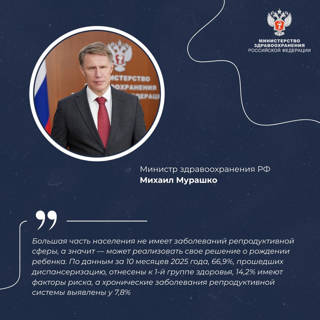 Михаил Мурашко: Большая часть населения не имеет заболеваний репродуктивной сферы, а значит — может реализовать свое решение о рождении ребенка