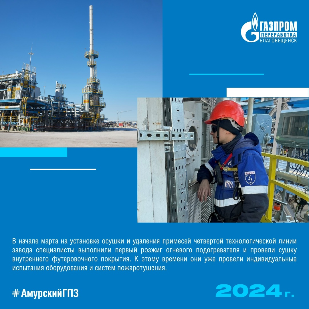 ИСТОРИЯ АМУРСКОГО ГПЗ 2024 ГОД Четвертая технологическая линия выведена на проектный режим работы.