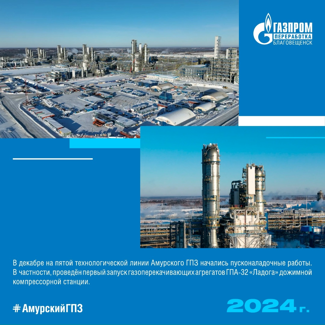 ИСТОРИЯ АМУРСКОГО ГПЗ 2024 ГОД Четвертая технологическая линия выведена на проектный режим работы.