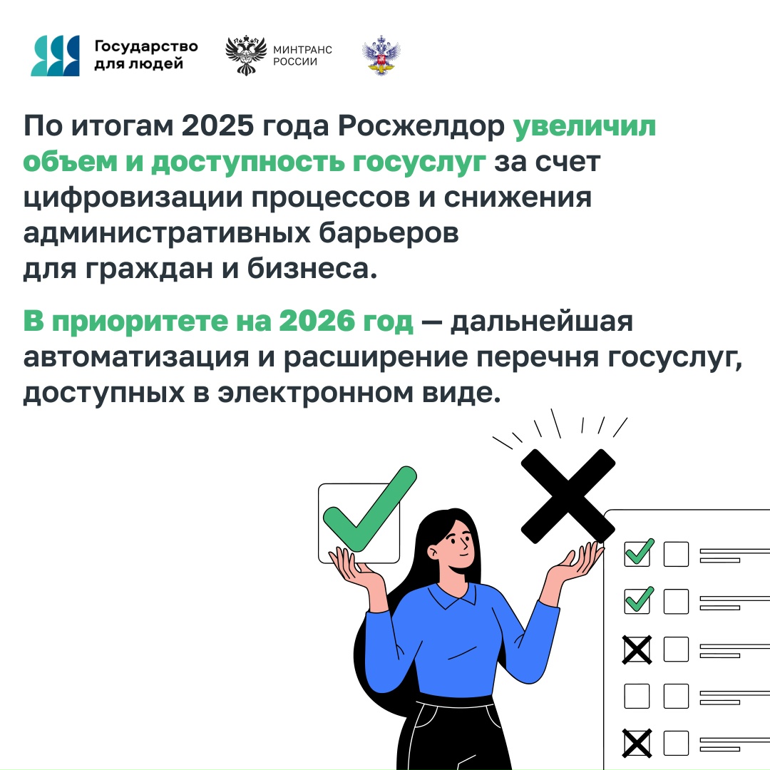 Более 58,4 тыс. госуслуг оказал Росжелдор в 2025 году