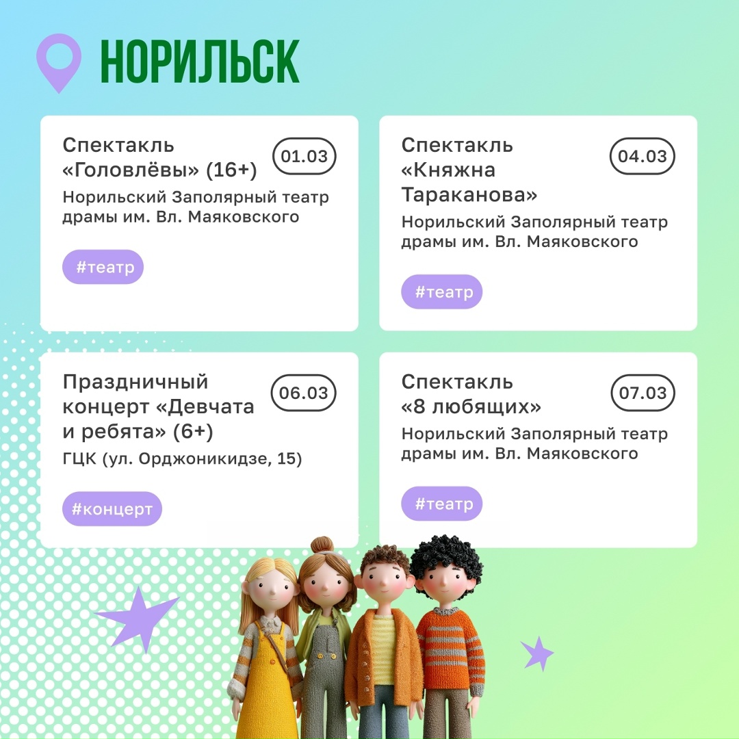 Какие планы на март? Сходить на концерт или выставку? А как насчет турнира по робототехнике и экскурсий на снегоступах