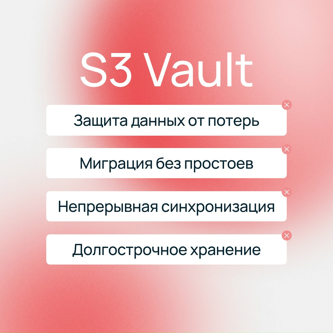 Сейф для ваших данных за 1,14 ₽/ГБ
Защитите данные от потерь и атак с помощью изолированного хранилища
