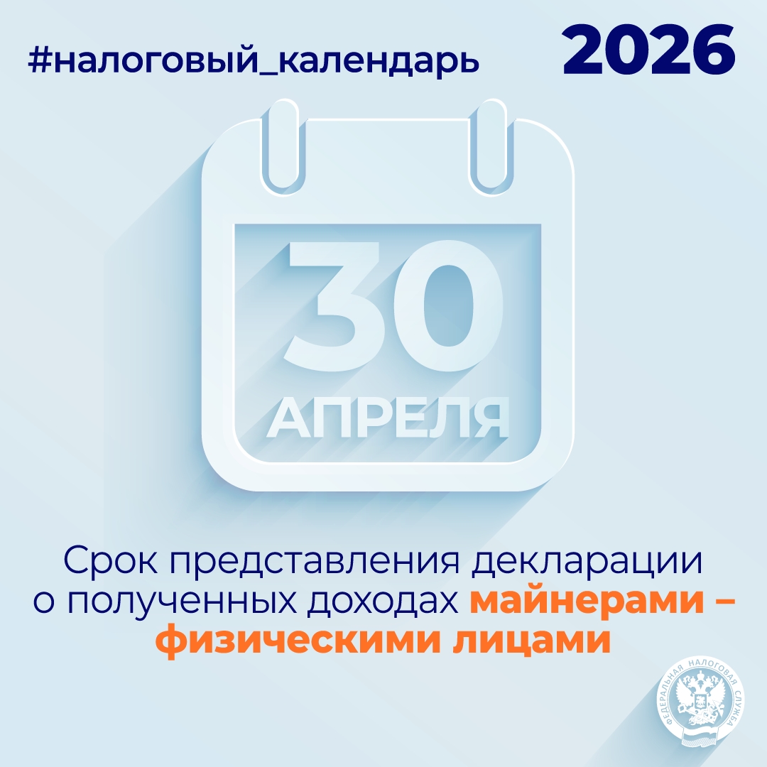 Напоминаем, что не позднее 30 апреля ИП и физлица-майнеры впервые должны отчитаться о доходах за 2025 год