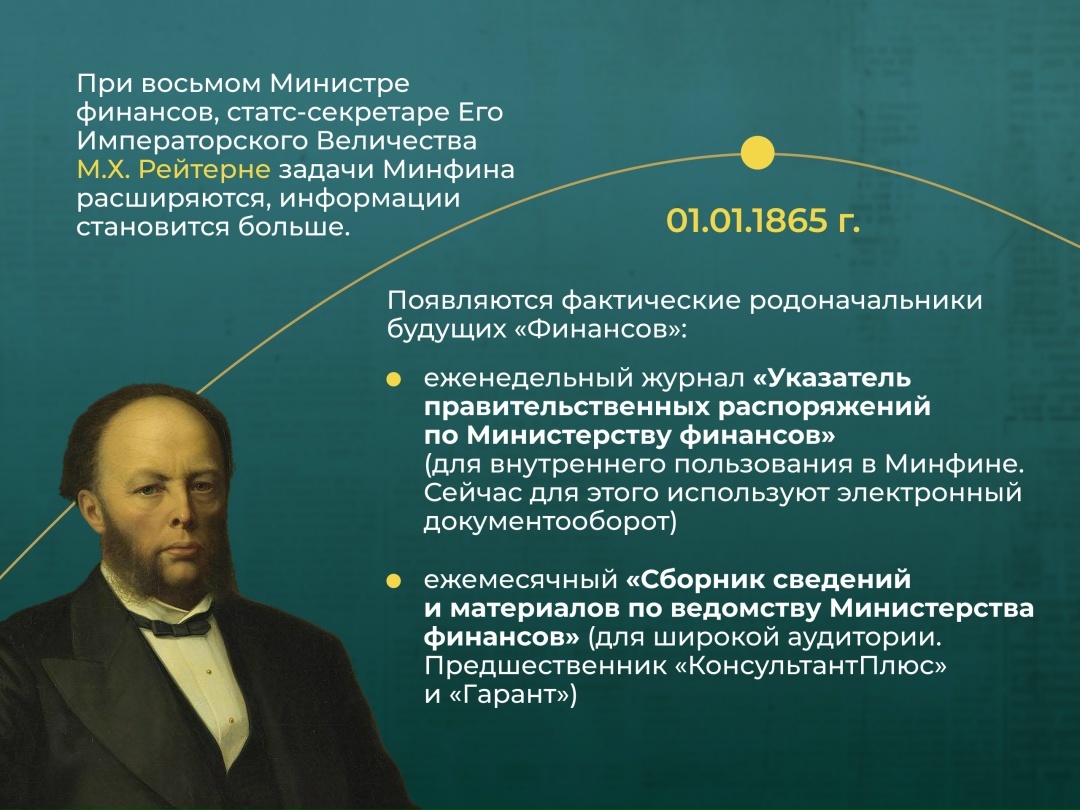 Журналу «Финансы»100 лет В этом году ведомственный журнал Минфина России «Финансы» отмечает вековой юбилей. Но его история началась намного раньше – в 1865 г.
