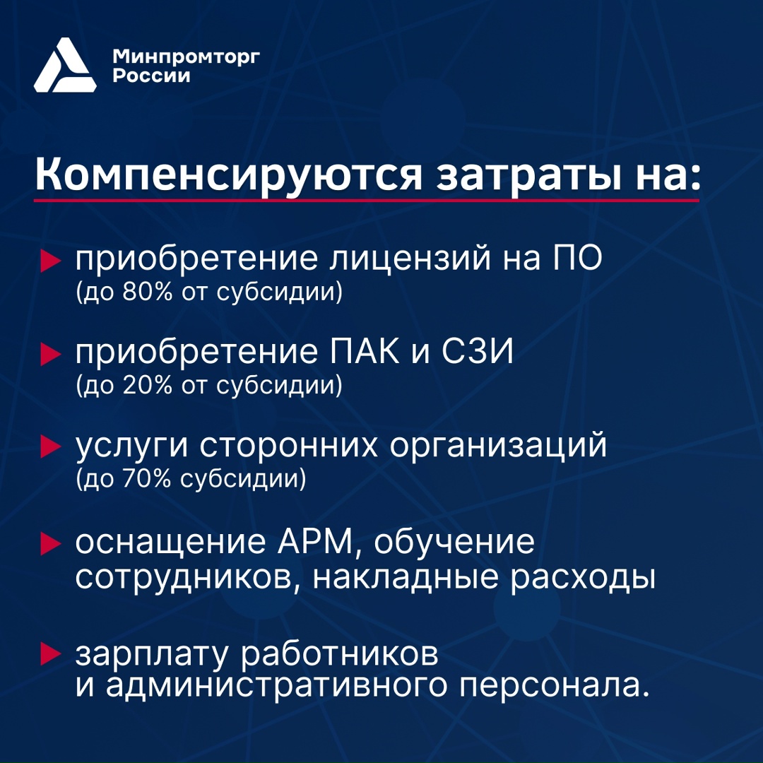 Минпромторг России запускает дополнительный отбор на субсидию по компенсации до 50% затрат на внедрение российского ПО, ПАК и СЗИ