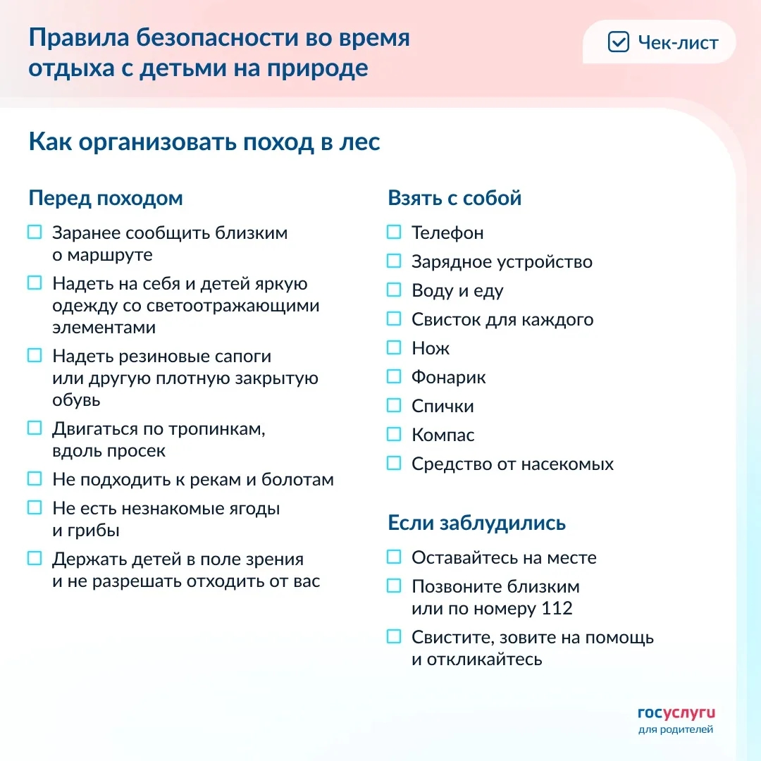 Позаботьтесь о безопасности во время отдыха с детьми на природе