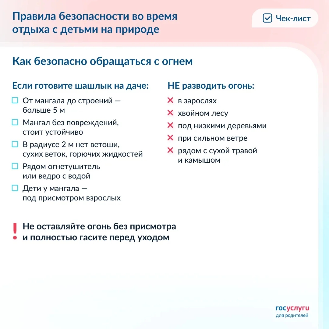 Позаботьтесь о безопасности во время отдыха с детьми на природе