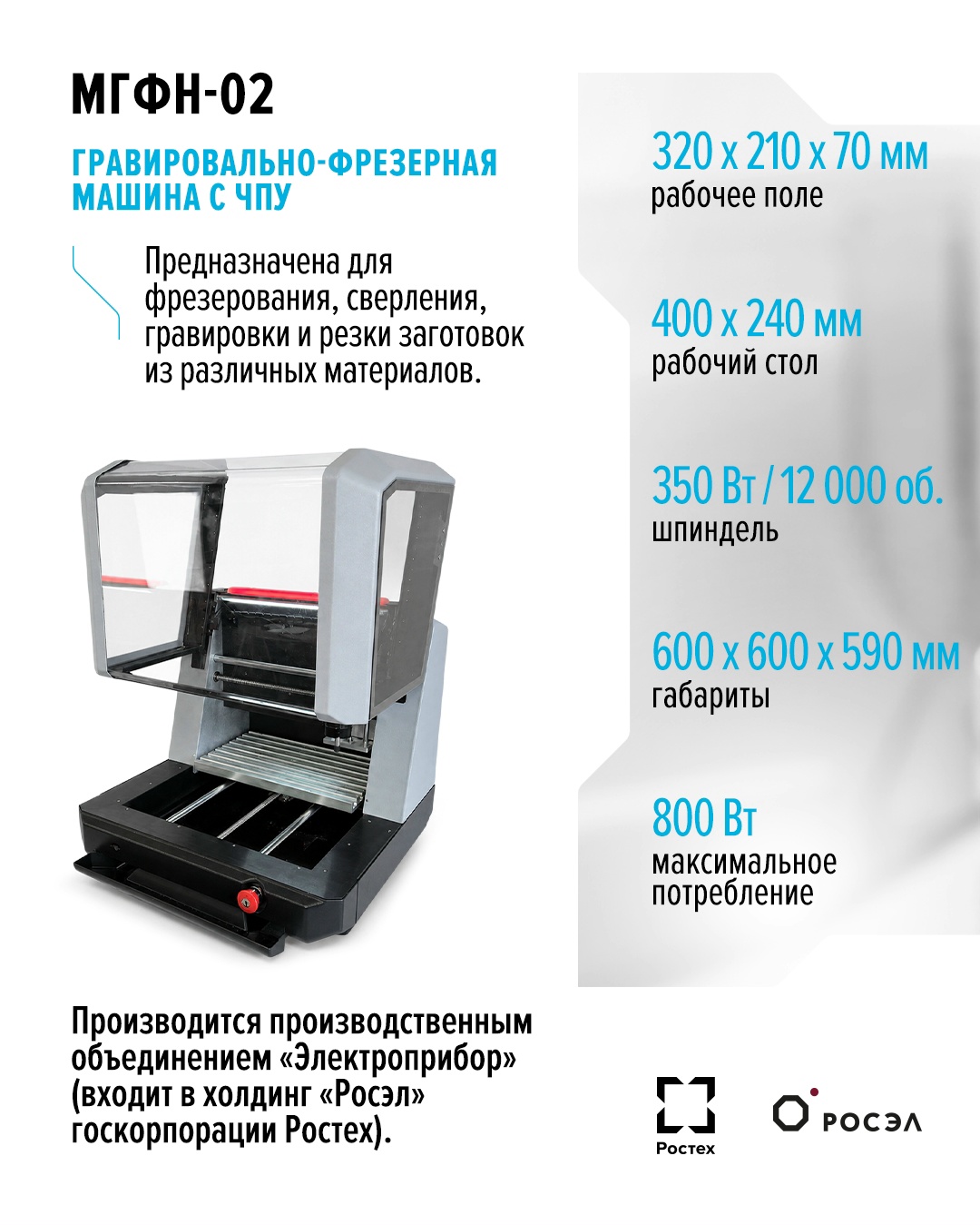 МГФН-02 — вертикально-фрезерная машина с программным управлением, предназначенная для 2D/3D-обработки огромного количества материалов: полимеров, оргстекла,…