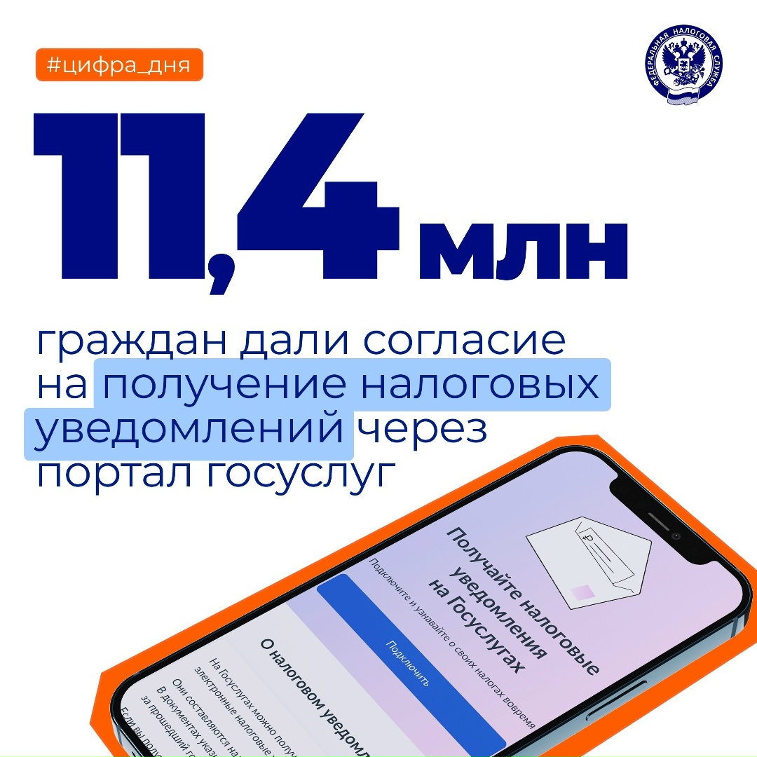 На рассылку налоговых уведомлений через портал госуслуг (ЕПГУ) подписались 11,4 млн граждан, что на 27% превышает показатель 2025 года