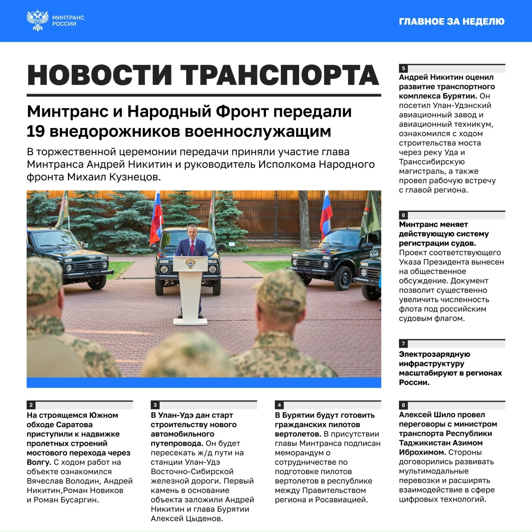 Главное за минувшую неделю • Минтранс и Народный Фронт передали 19 внедорожников военнослужащим.