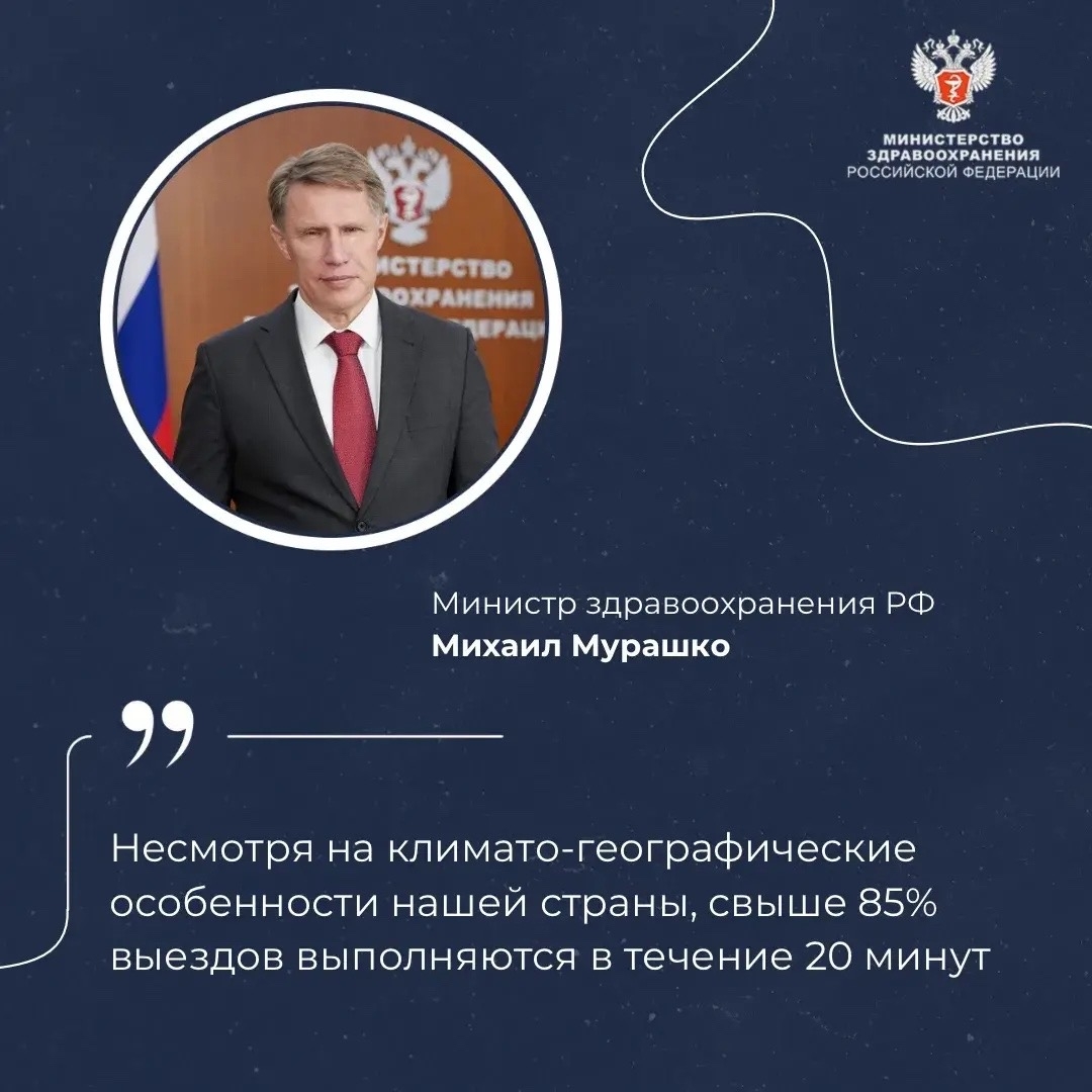 Михаил Мурашко: Свыше 85% выездов скорой медицинской помощи выполняются в течение 20 минут