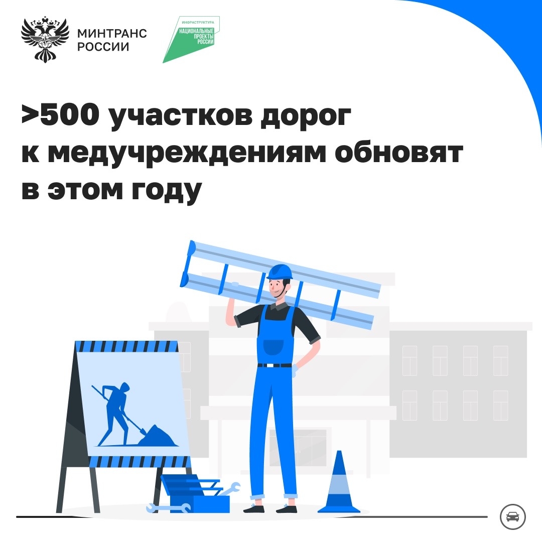 По нацпроекту «Инфраструктура для жизни» обновляют региональные и местные дороги к медучреждениям. В этом году приведут в норматив 524 участка таких автодорог.