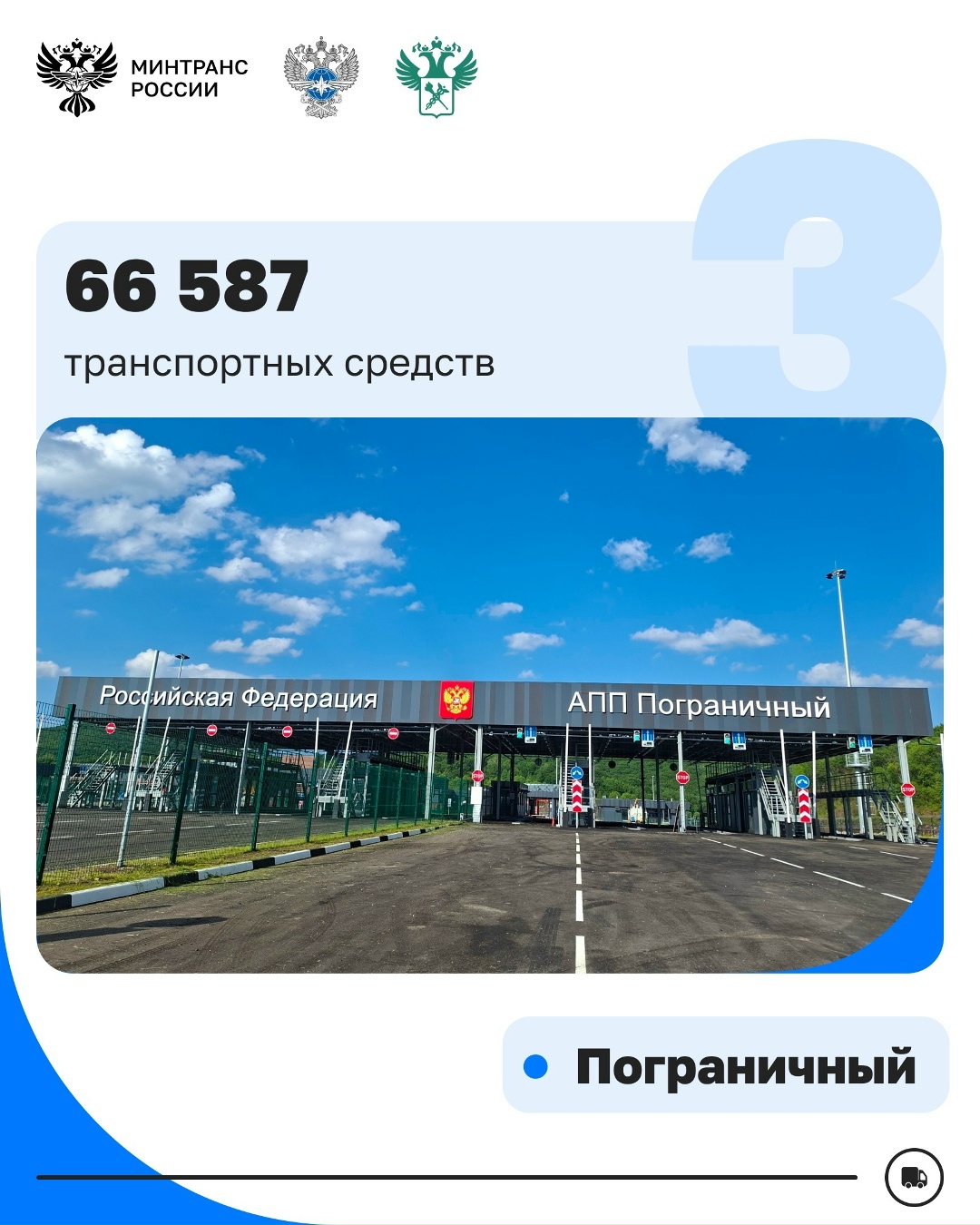 Вместе с Росгранстроем и ФТС России определили ТОП-5 пунктов пропуска на границе с Китаем по количеству проследовавших грузовых машин за 1-е полугодие 2026 года