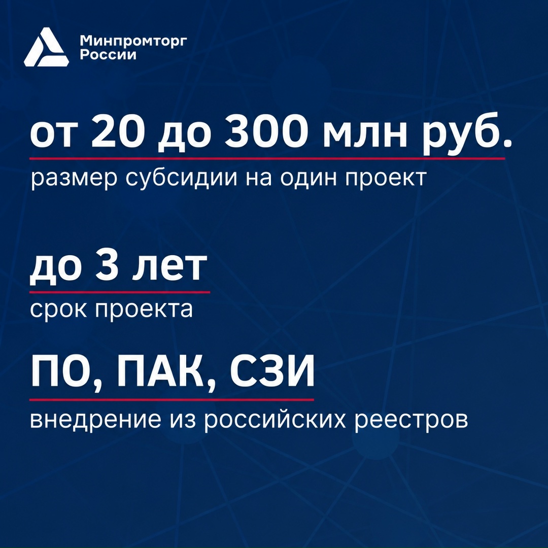 Минпромторг России запускает дополнительный отбор на субсидию по компенсации до 50% затрат на внедрение российского ПО, ПАК и СЗИ
