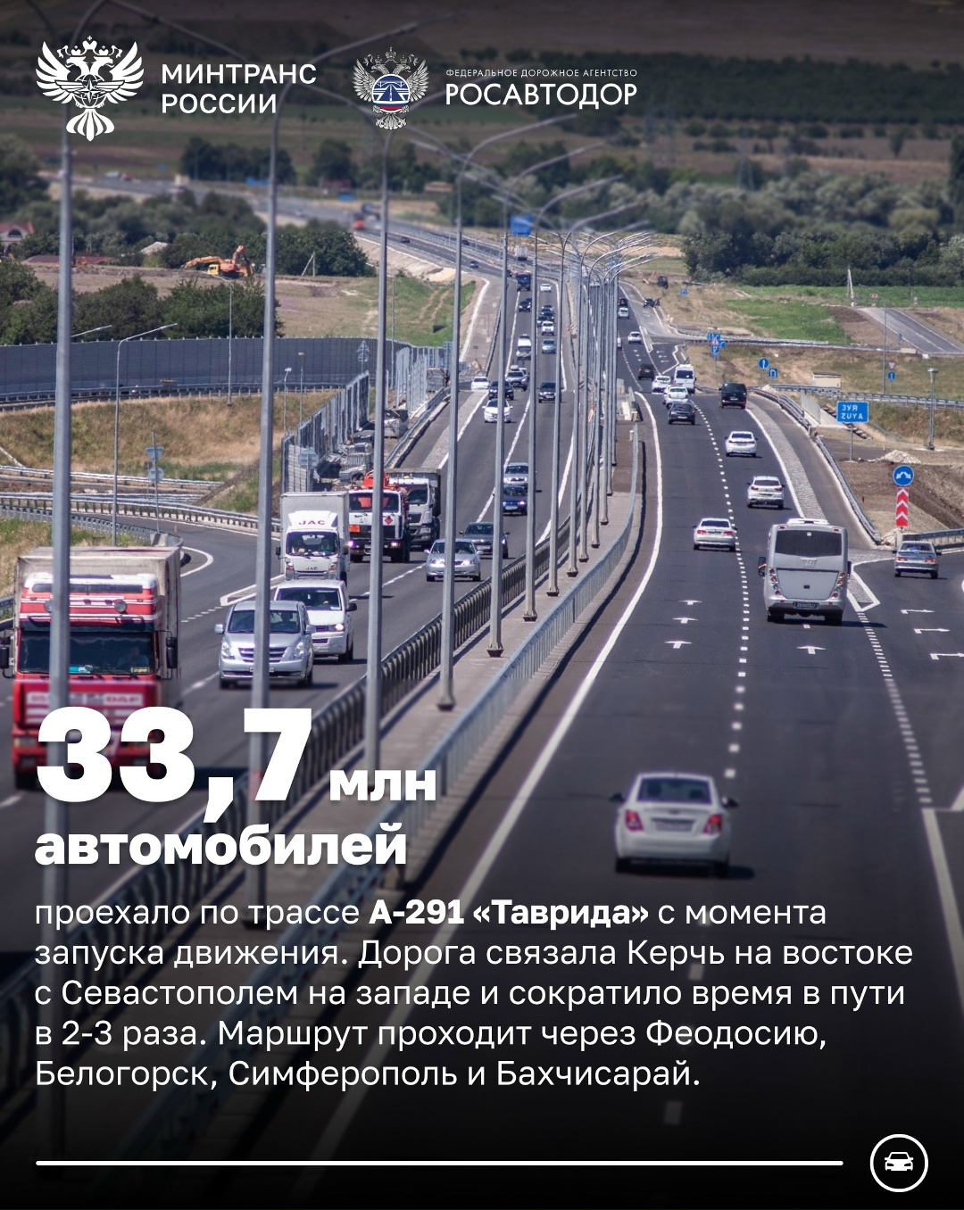 Более 33 млн автомобилей проехало за 6 лет по трассе «Таврида»